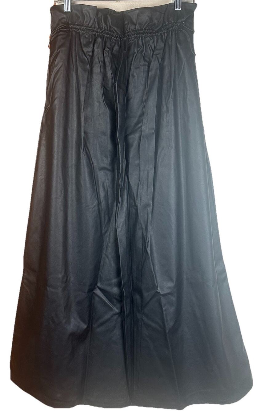 Terea by Andrea Pitter Women's Black Faux Leather Maxi Skirt Pockets Size XL NWT
